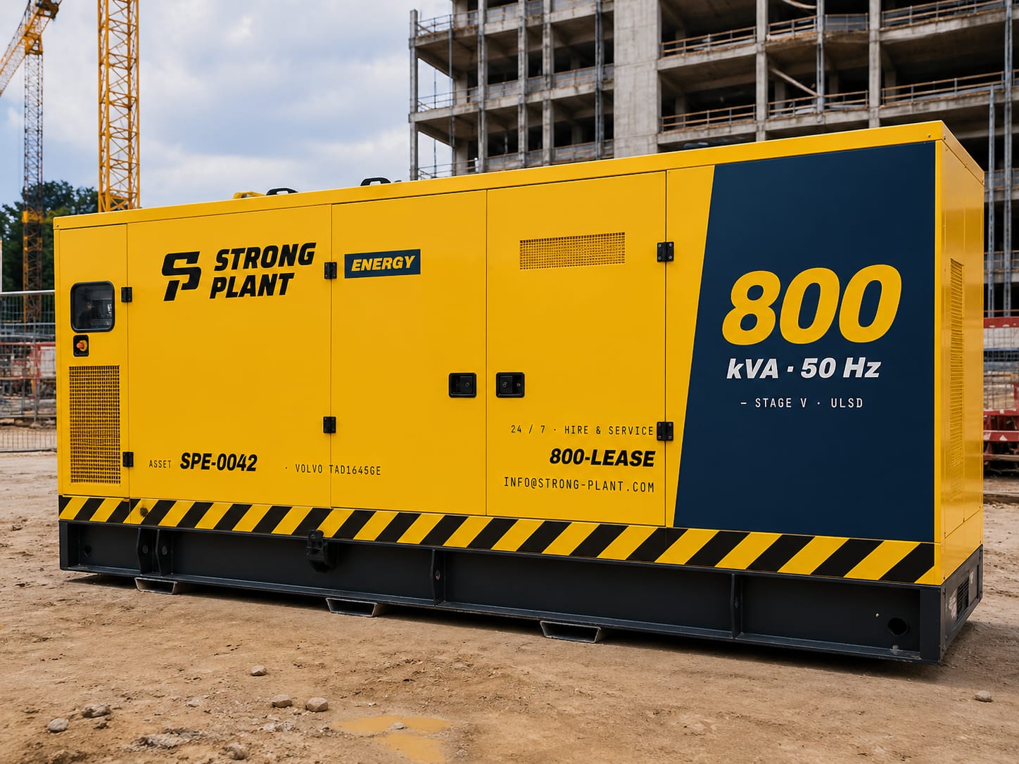 800 kVA Strong Plant generator on construction site
