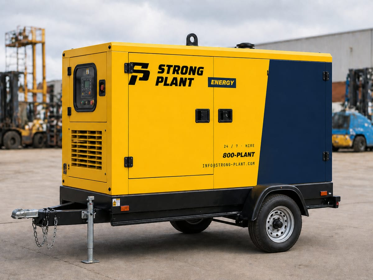 Strong Plant Energy branded towable diesel generator on a road trailer