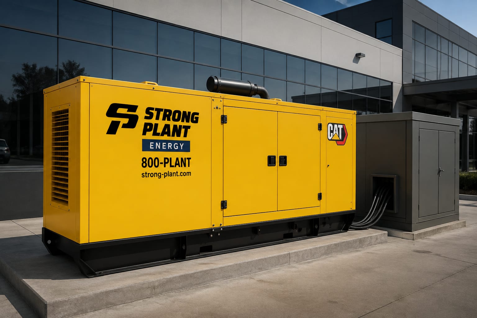 Strong Plant containerised generator supplying bridging power beside a completed but unenergised building