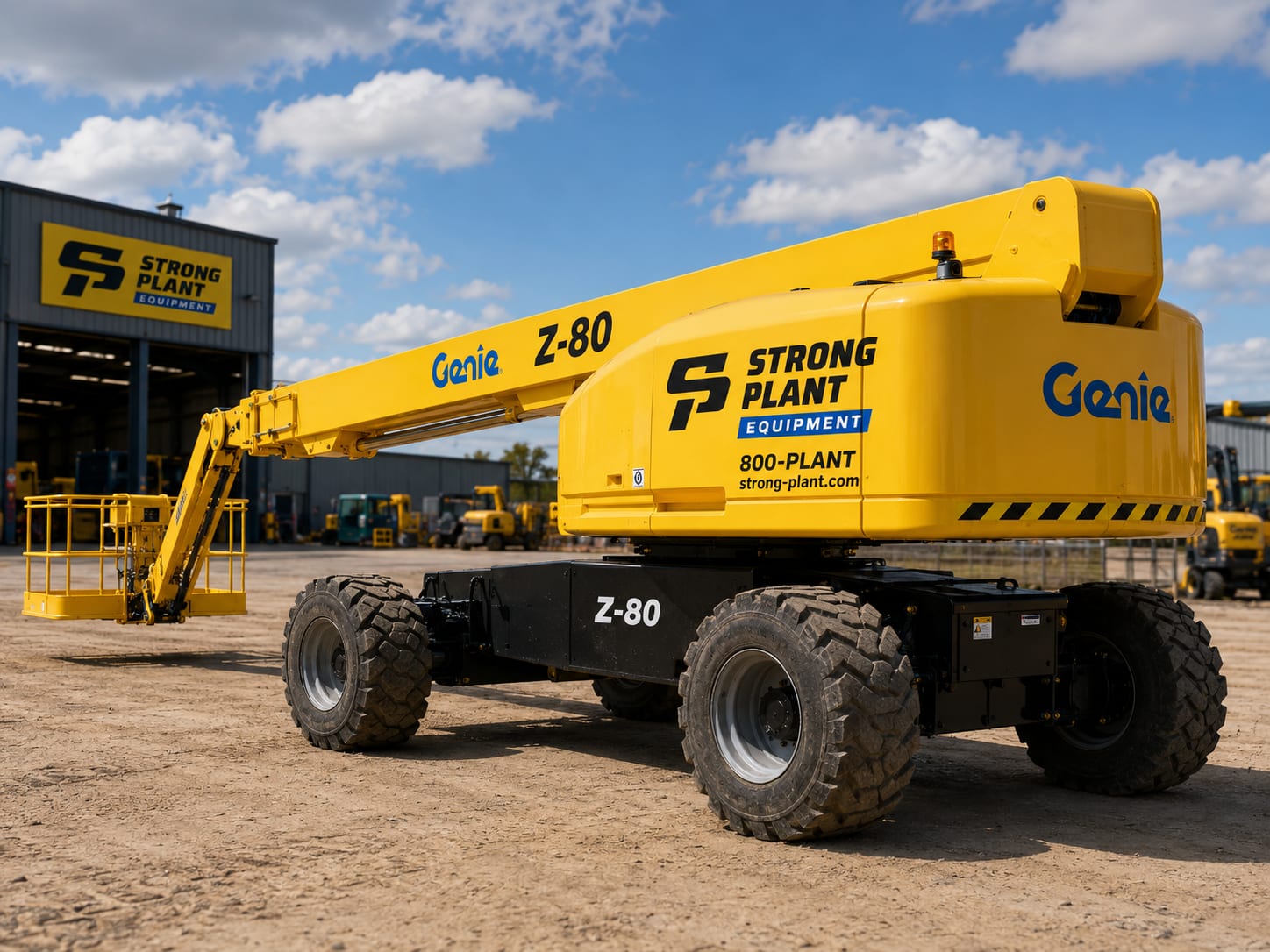 Genie Z-80 articulating boom lift in Strong Plant livery at the Musaffah yard