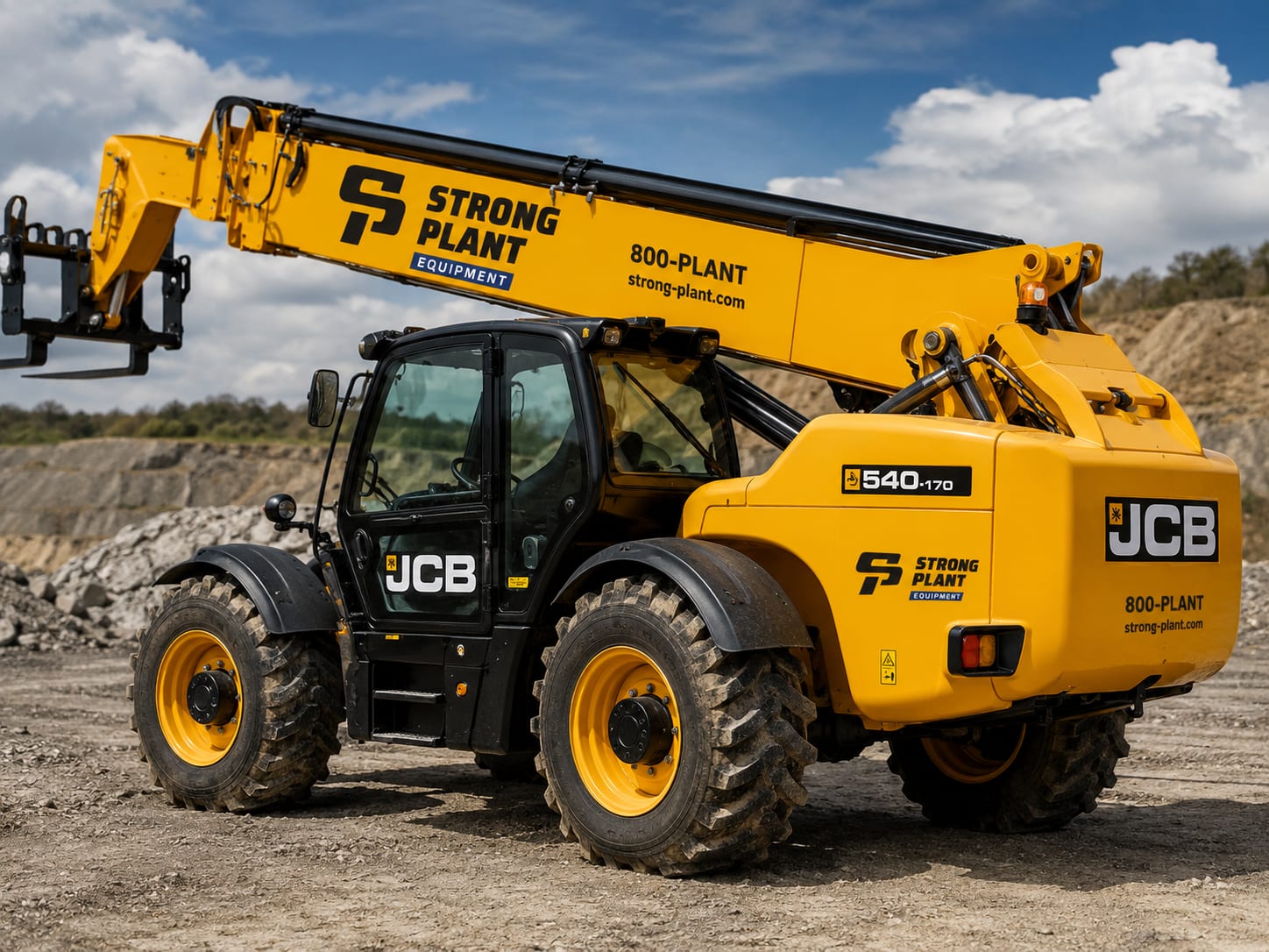JCB 540-170 Loadall telehandler in Strong Plant livery on a UAE quarry site